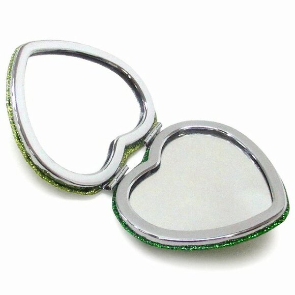 Coach Glitter Two Tone Green Heart Shaped Compact Mirror - Picture 2 of 3